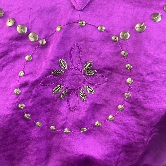 Laundry Shelli Segal Dress Small Purple Sequins Boho Floral Embroidery Knee - Picture 7 of 14